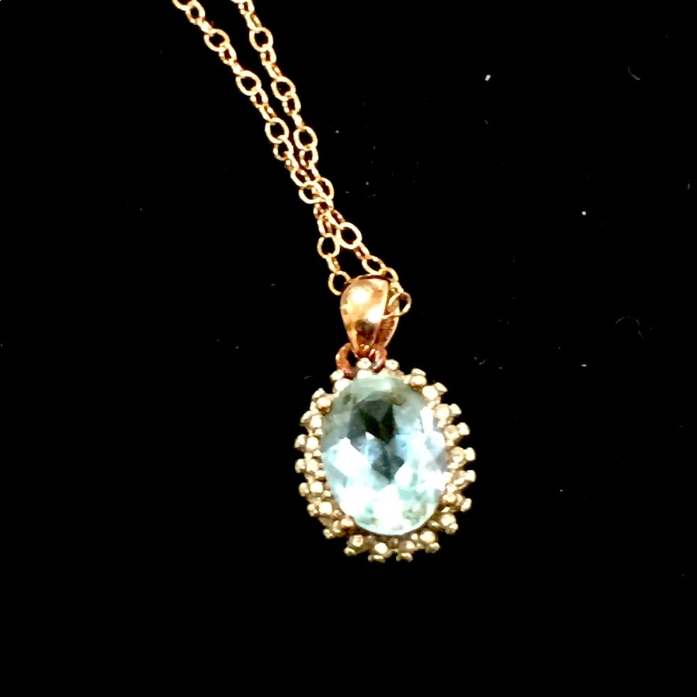 Blue & White Topaz 925 Rose Gold Plated Necklace.